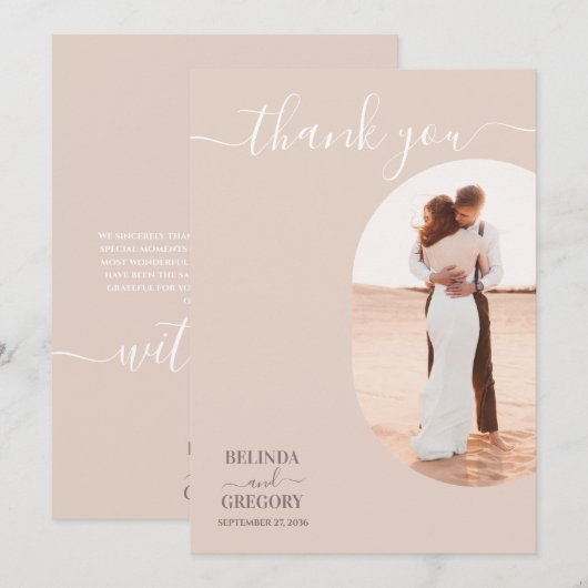 Dusty Pink we doen minimalistisch fotohuwelijk Bedankkaart (Voorkant / Achterkant)