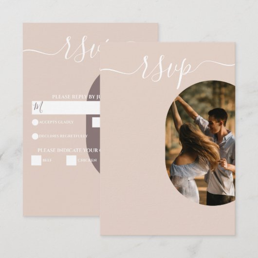 Dusty Pink we doen minimalistisch fotohuwelijk RSVP Kaartje (Voorkant / Achterkant)
