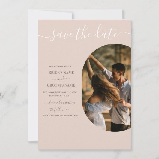 Dusty Pink we doen minimalistisch fotohuwelijk Save The Date (Voorkant)
