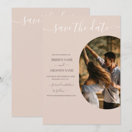 Dusty Pink we doen minimalistisch fotohuwelijk Save The Date (Voorkant / Achterkant)