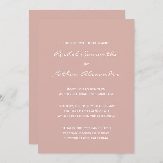 Dusty Pink Wedding Invitations (Voorkant / Achterkant)
