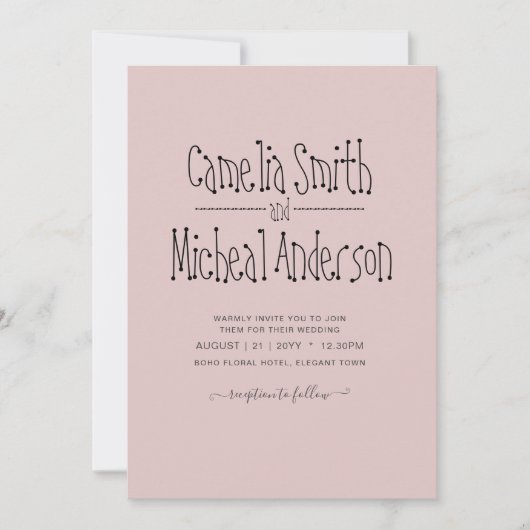 Dusty Pink Wedding Invitations Moderne Budget Kaart (Voorkant)