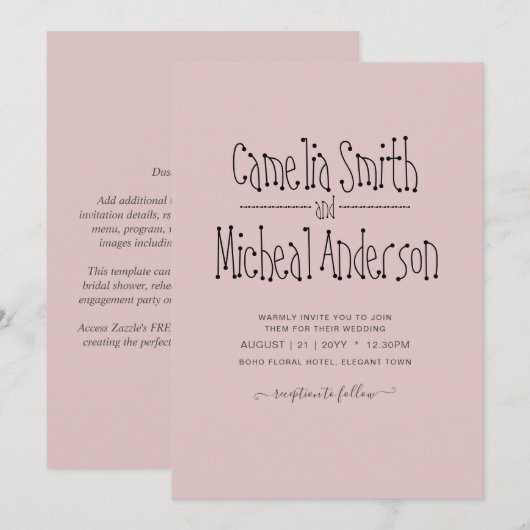 Dusty Pink Wedding Invitations Moderne Budget Kaart (Voorkant / Achterkant)