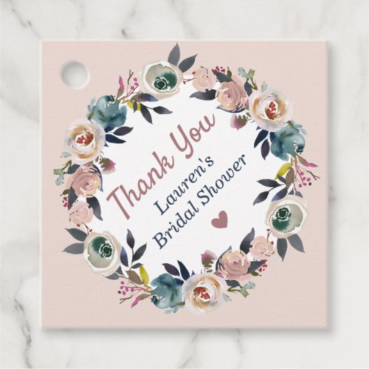 Dusty Pink Wedding Vrijgezellenfeest Floral Dank u Bedankjes Labels (Voorkant)