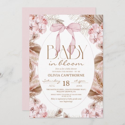  Dusty Pink Whimsical Baby Shower  Kaart (Voorkant / Achterkant)