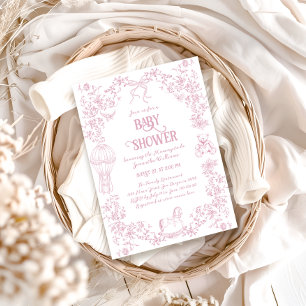 Dusty Pink Whimsical Floral Meisje Baby shower Kaart