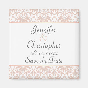 Dusty Pink & White Chandelier Damask Save the Date Magneet