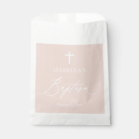 Dusty Pink White Cross Baptism Favor Bags Bedankzakje (Voorkant)