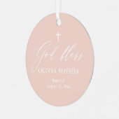 Dusty Pink White Cross Foto Girl Baptism Ornament (Voorkant links)