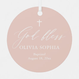 Dusty Pink White Cross Foto Girl Baptism Ornament