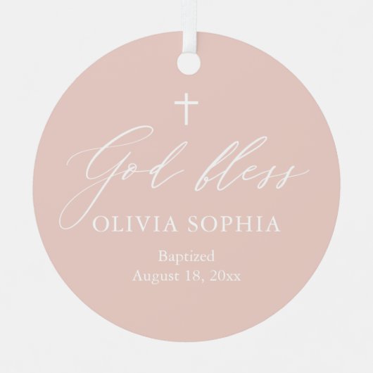 Dusty Pink White Cross Foto Girl Baptism Ornament (Voorkant)