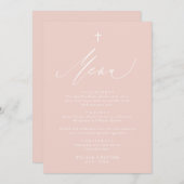 Dusty Pink White Cross-Girl Baptism Menu Kaart (Voorkant / Achterkant)