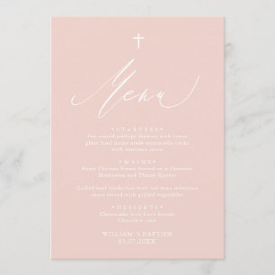 Dusty Pink White Cross-Girl Baptism Menu Kaart