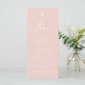 Dusty Pink White Cross-Girl Baptism Menu Kaart (Staand voorkant)