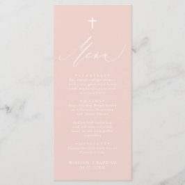 Dusty Pink White Cross-Girl Baptism Menu Kaart