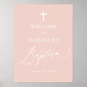 Dusty Pink White Cross Girl Baptism Welkomstteken Poster (Voorkant)