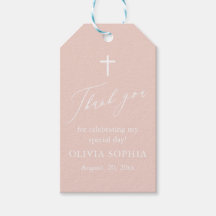 Dusty Pink White Cross Girl Baptisme Favor Tags