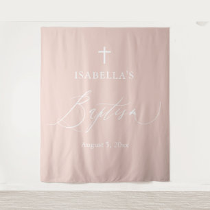 Dusty Pink White Cross Girl Baptisme Fotoachtergro Wandkleed