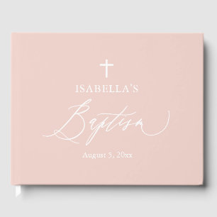 Dusty Pink White Cross Girl Baptisme Guest Book Gastenboek