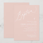 Dusty Pink White Cross Girl Baptisme Invitation Kaart (Voorkant / Achterkant)