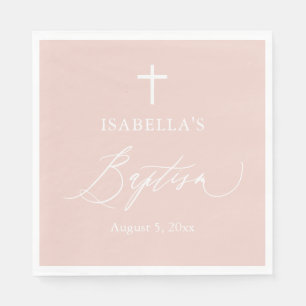 Dusty Pink White Cross-Girl Baptisme Paper Napkins Servet