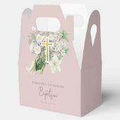 Dusty Pink White Floral Religious Cross Baptisme Bedankdoosjes (Geopend)