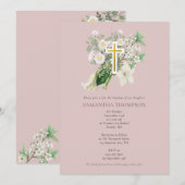 Dusty Pink White Floral Religious Cross Baptisme Kaart (Voorkant / Achterkant)