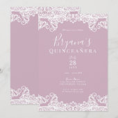 Dusty Pink White Lace Elegant Quinceañera Party Kaart (Voorkant / Achterkant)