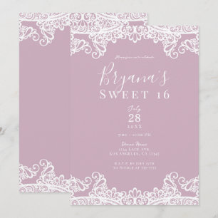 Dusty Pink & White Lace Elegant Sweet 16 Party Kaart