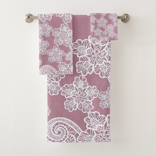 Dusty Pink White Lace geïnspireerd Towel Ser Bad Handdoek (Insitu)