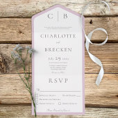 Dusty Pink & White Minimal Monogram Dinner All In One Uitnodiging