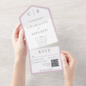 Dusty Pink & White Monogram Minimale QR-code All In One Uitnodiging (Afscheurbaar)