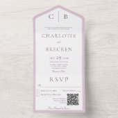 Dusty Pink & White Monogram Minimale QR-code All In One Uitnodiging (Binnen)