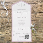 Dusty Pink & White Monogram Minimale QR-code All In One Uitnodiging