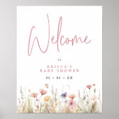 Dusty Pink Wild Flowers Baby shower Welkom Poster (Voorkant)