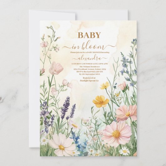 Dusty Pink Wildflower Baby in Bloom Girl Shower Kaart (Voorkant)