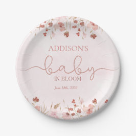 Dusty Pink Wildflower Baby in Bloom Girl Shower Papieren Bordje