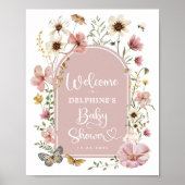 Dusty Pink Wildflower Baby in Bloom Shower Welkom Poster (Voorkant)