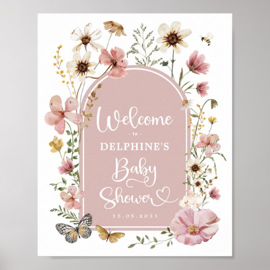 Dusty Pink Wildflower Baby in Bloom Shower Welkom Poster (Voorkant)