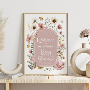 Dusty Pink Wildflower Baby in Bloom Shower Welkom Poster