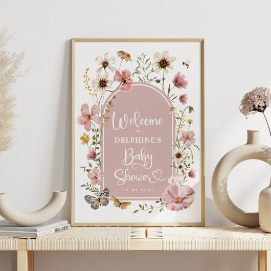 Dusty Pink Wildflower Baby in Bloom Shower Welkom Poster