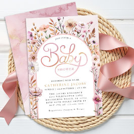Dusty Pink Wildflower Baby shower Invitation – Ele Kaart