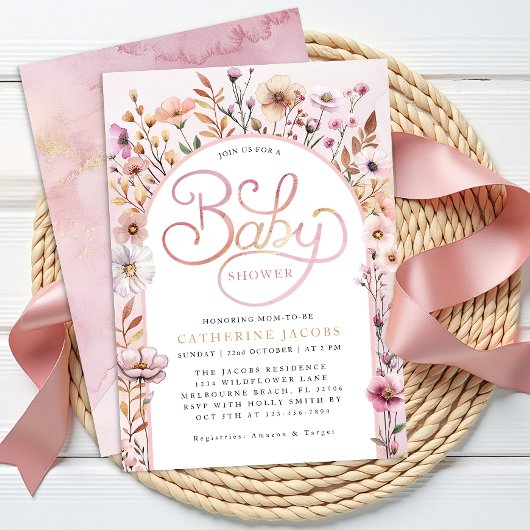 Dusty Pink Wildflower Baby shower Invitation – Ele Kaart
