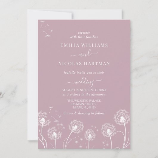 Dusty Pink Wildflower Boho Wedding Invitation Kaart (Voorkant)