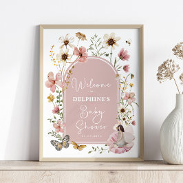 Dusty Pink Wildflower Fairy Baby shower Welkom Poster