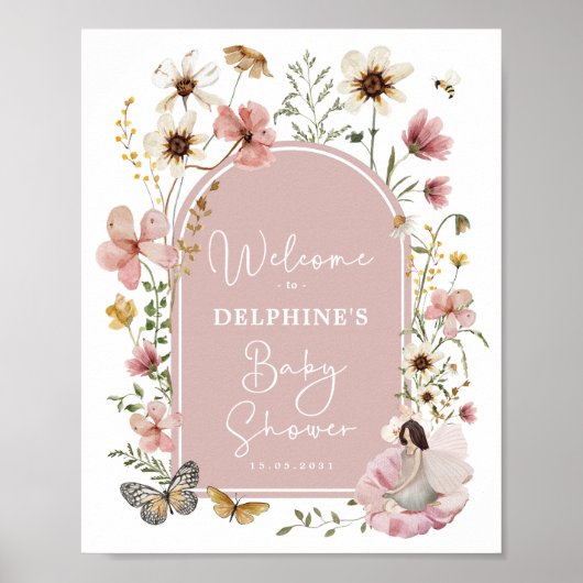 Dusty Pink Wildflower Fairy Baby shower Welkom Poster (Voorkant)