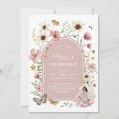 Dusty Pink Wildflower Fairy Verjaardag Tuin Feest Kaart (Voorkant)