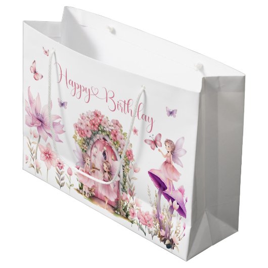 Dusty Pink Wildflower Fairy Verjaardagsfeest Groot Cadeauzakje (Voorkant Gekanteld)