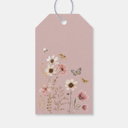 Dusty Pink Wildflower Garden Baby shower Favoriete Cadeaulabel (Achterkant)