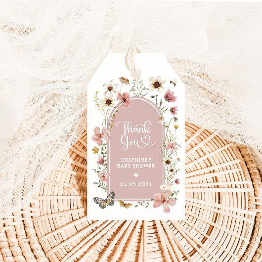 Dusty Pink Wildflower Garden Baby shower Favoriete Cadeaulabel